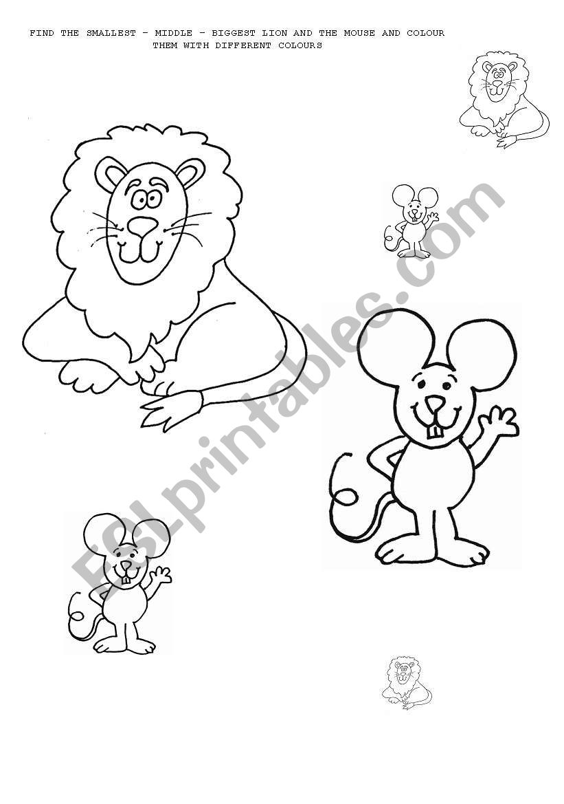 Lion and the mouse math worksheet SIZES