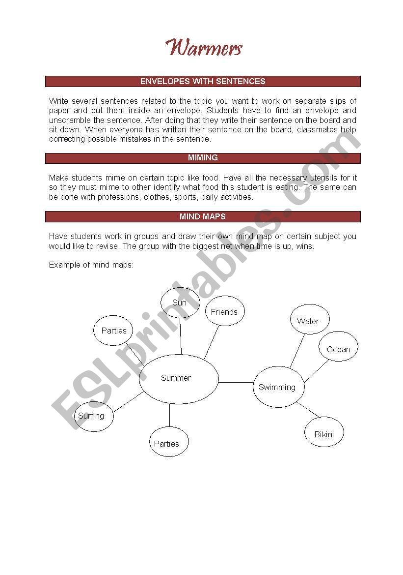 Warmers to start your class in a funnier way (2 pages)