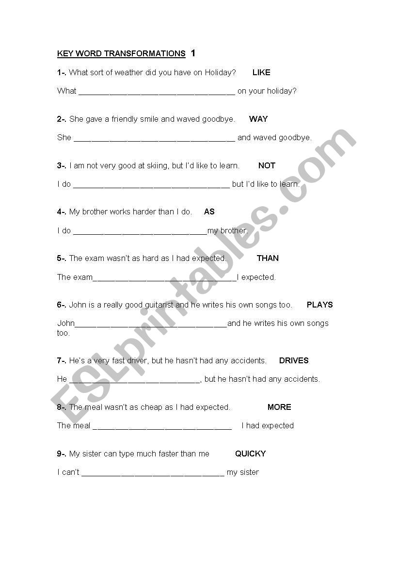 transformations worksheet