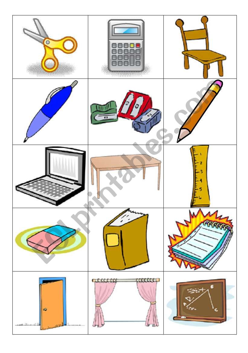 school objects worksheet