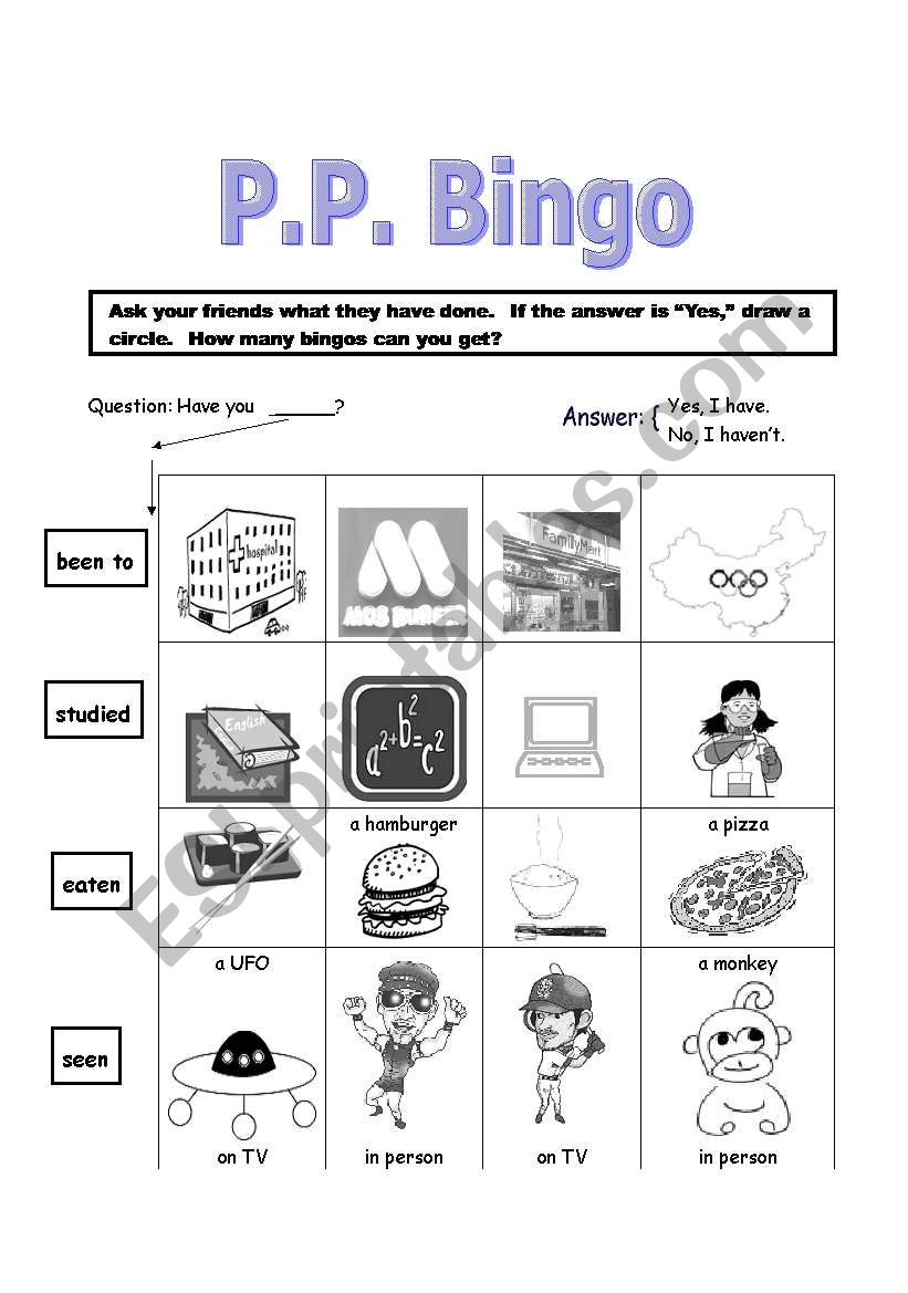 Present Perfect Bingo worksheet