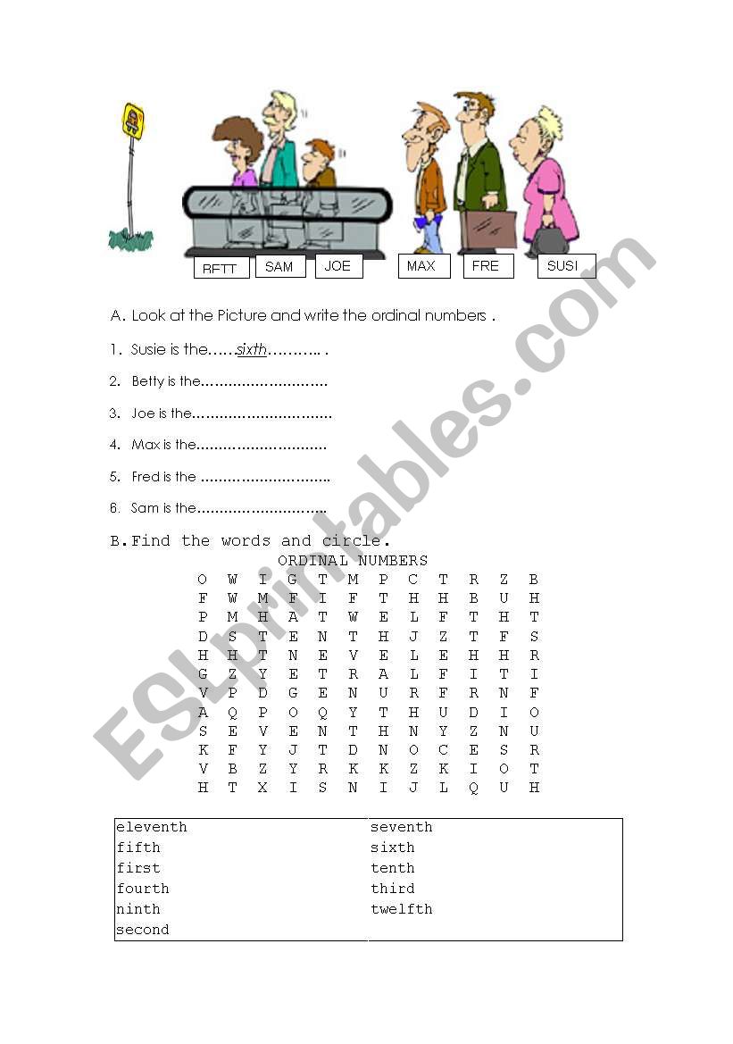 ORDINAL NUMBERS worksheet