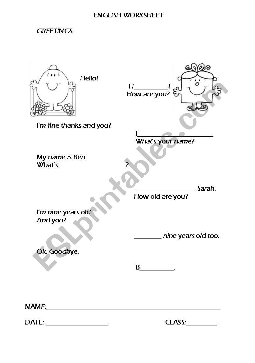 Greetings/Personal ID worksheet