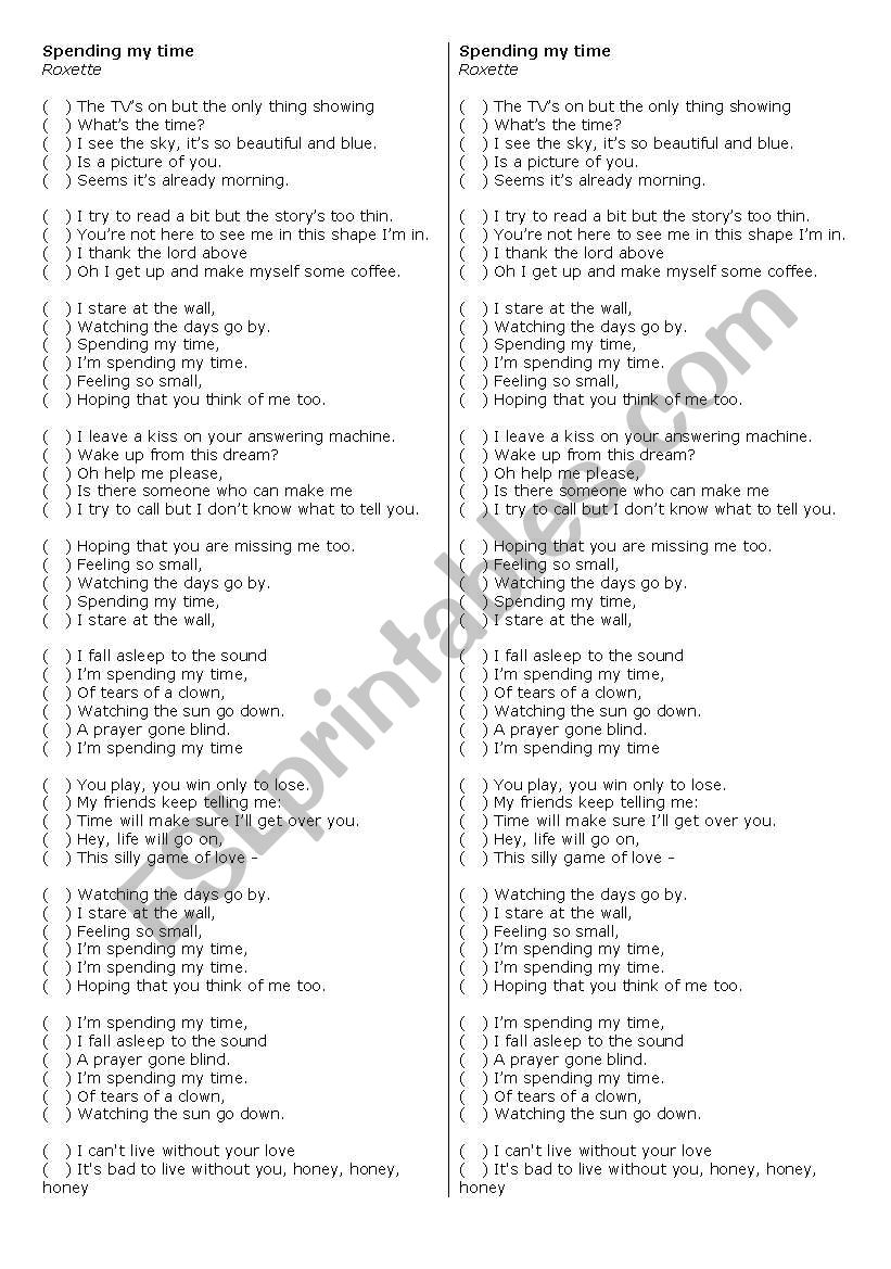 Roxette - Spending my time worksheet