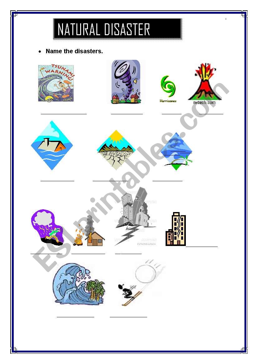 Natural disasters worksheet