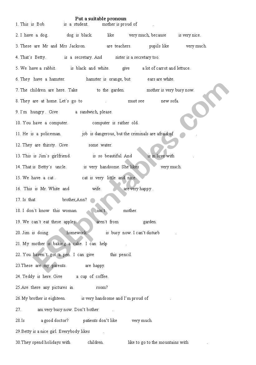 pronouns worksheet