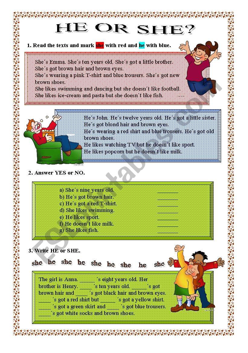 HE OR SHE? worksheet