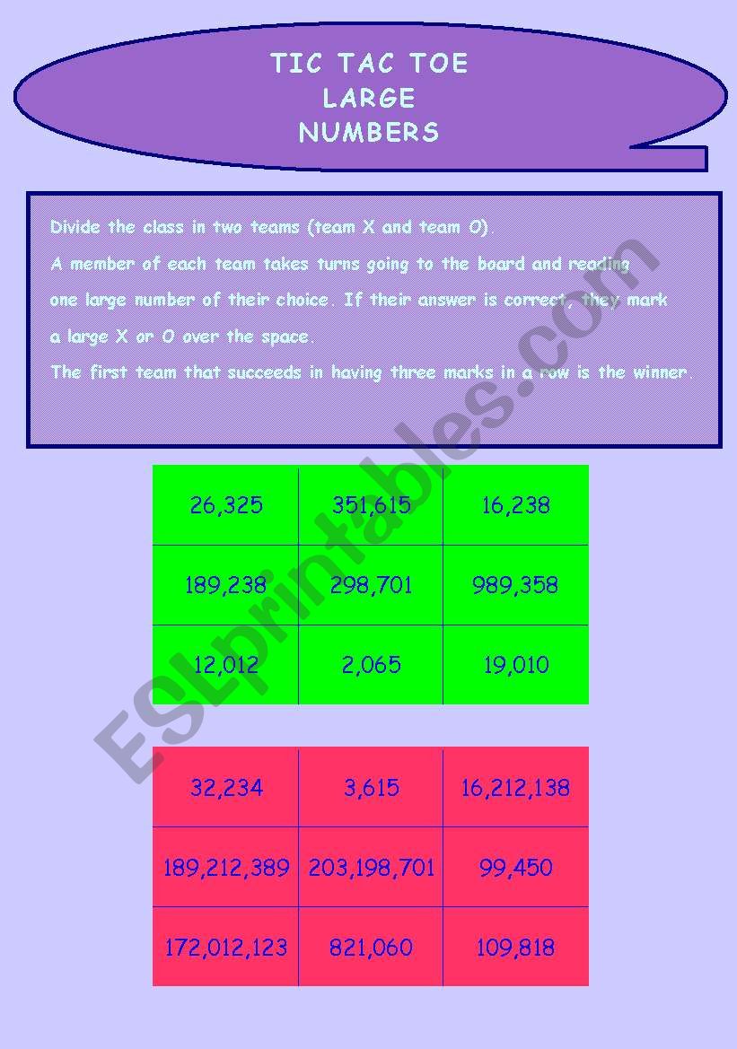 English Worksheets LARGE NUMBERS