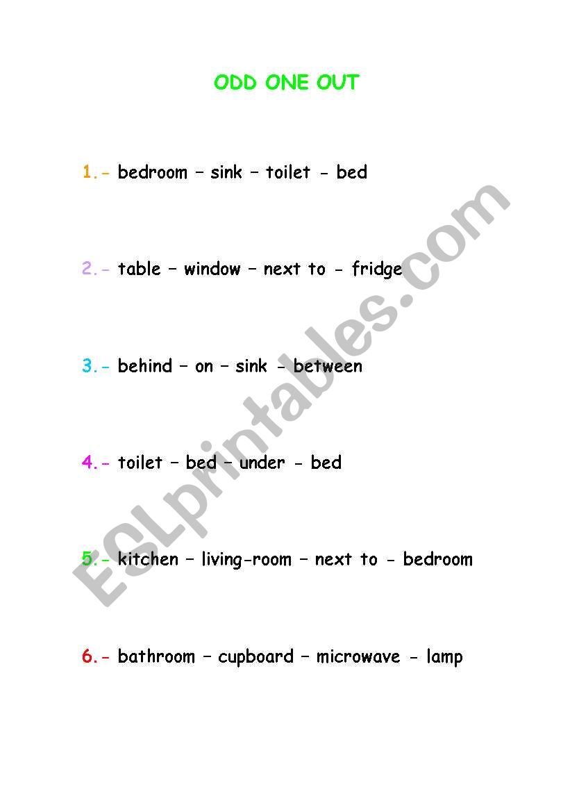 Odd one out (HOUSE) worksheet