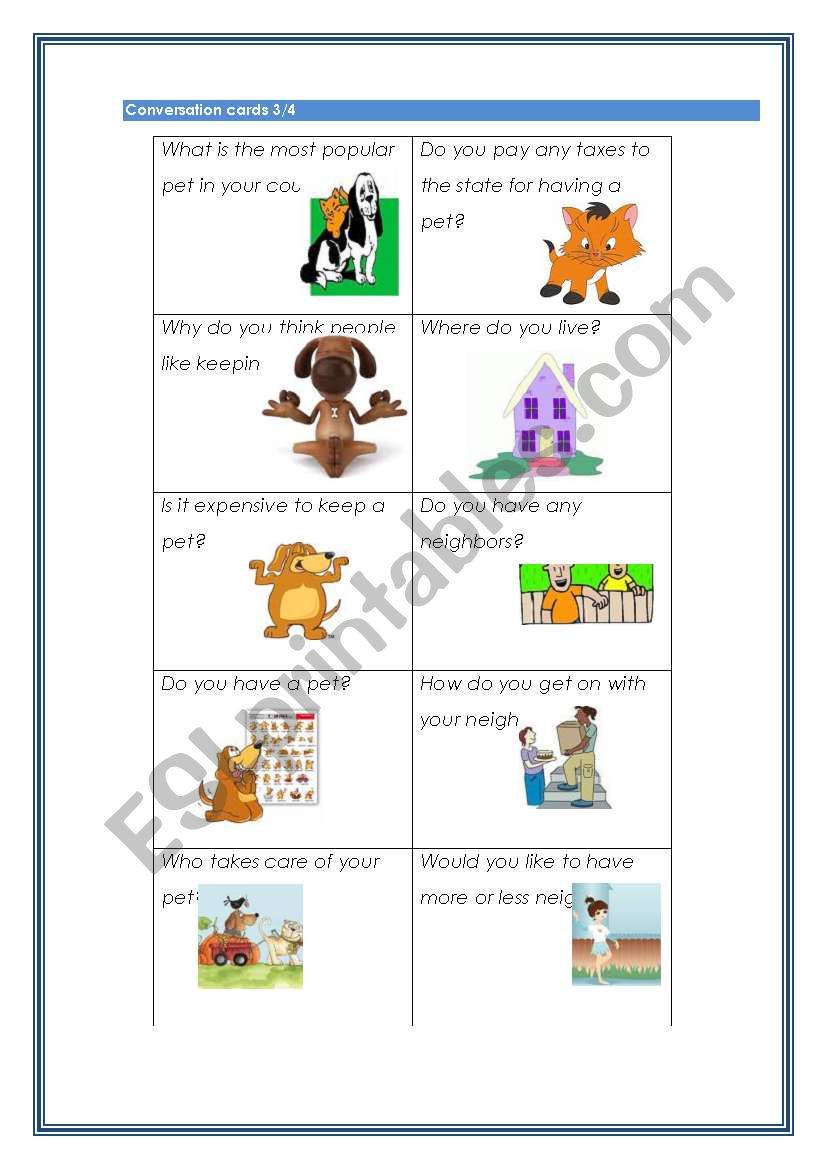 Conversation cards 3/4 -Having pets-