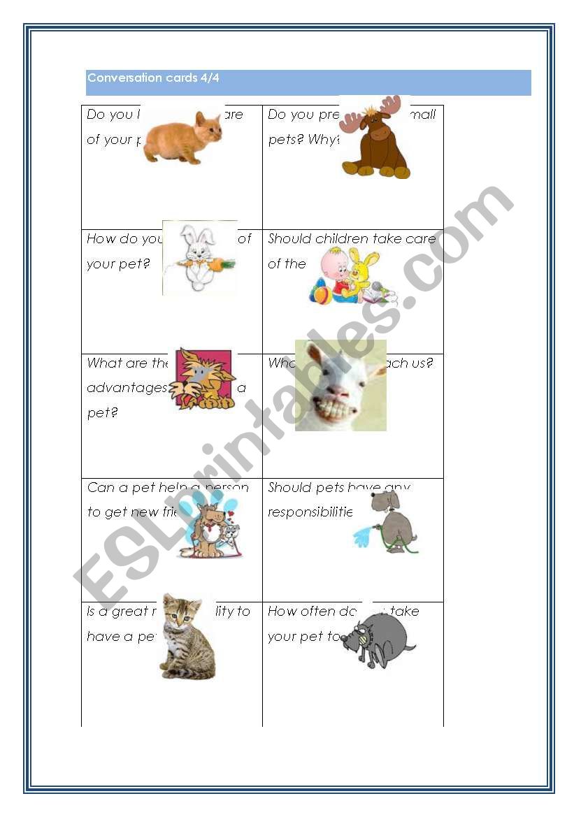 Conversation cards 4/4 worksheet