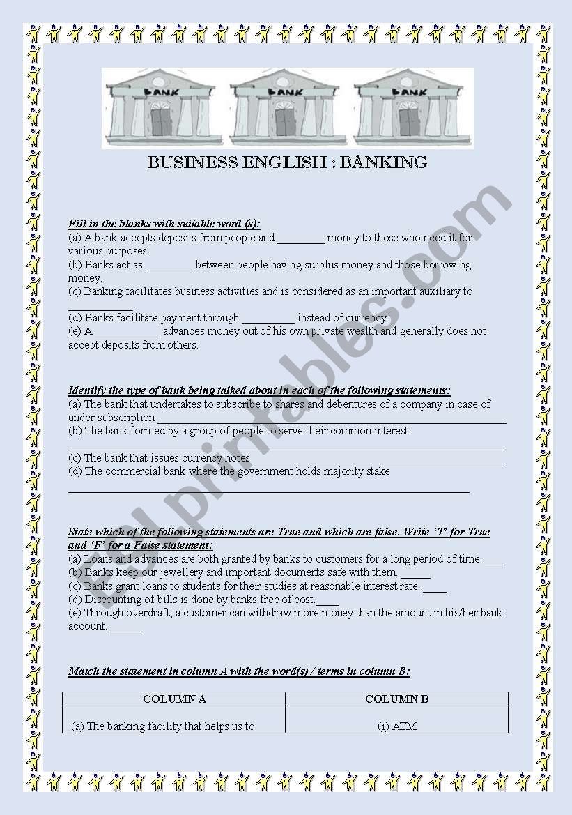 BUSINESS ENGLISH BANKING worksheet