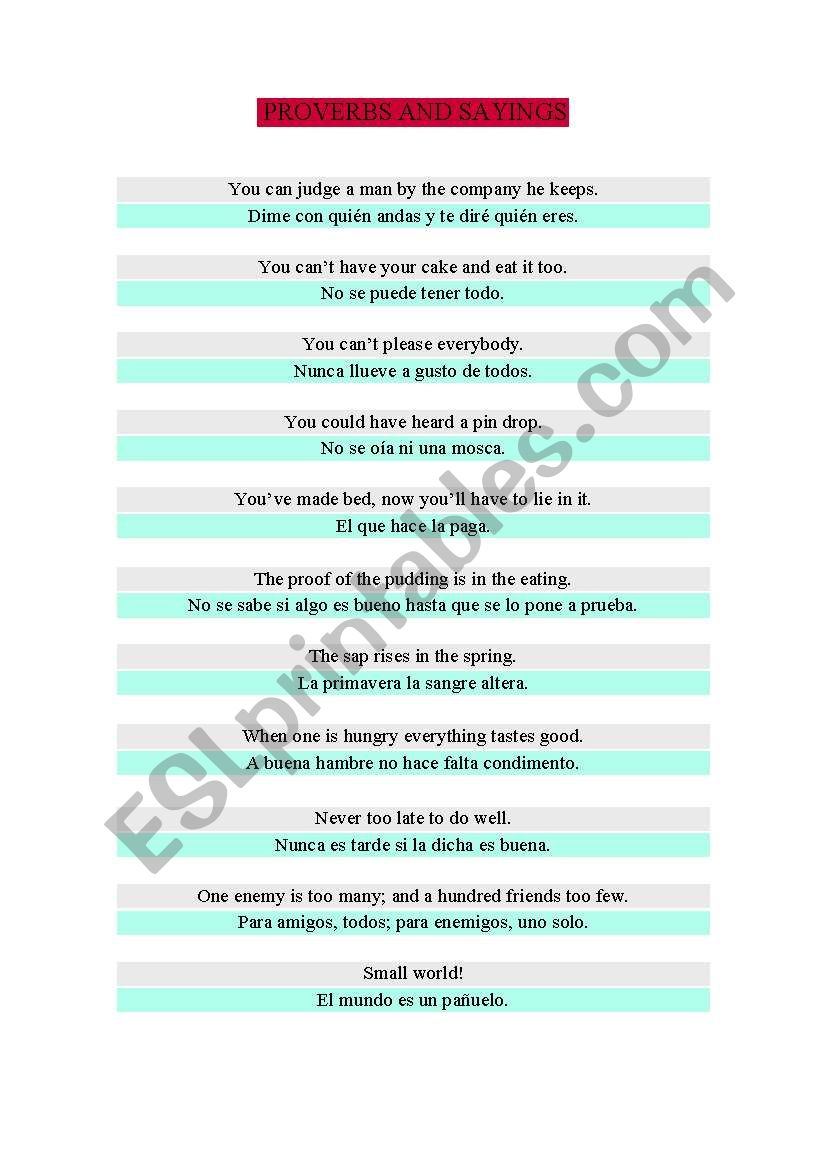 proverbs and sayings worksheet