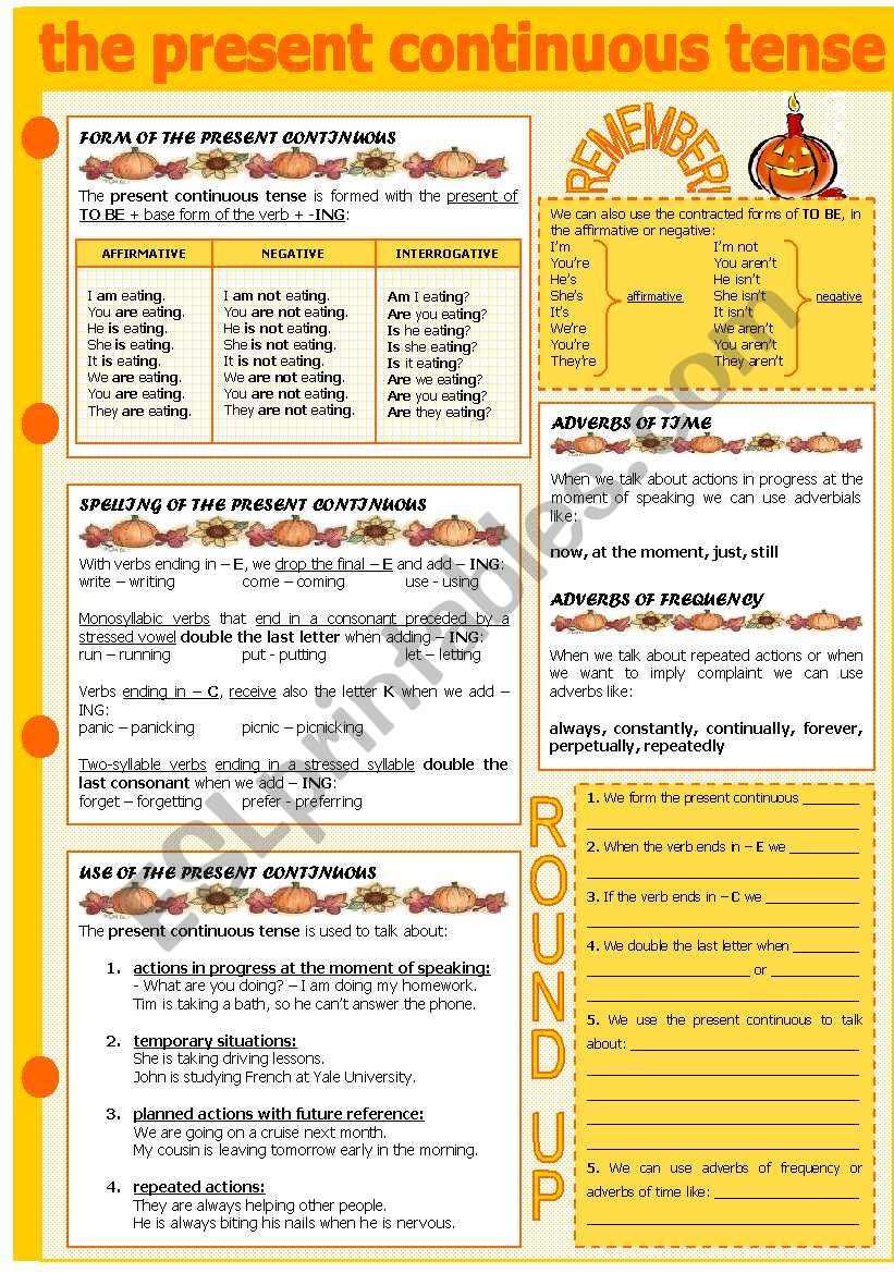 THE PRESENT CONTINUOUS TENSE worksheet