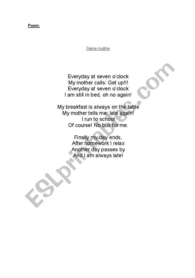 poem and execises about routine