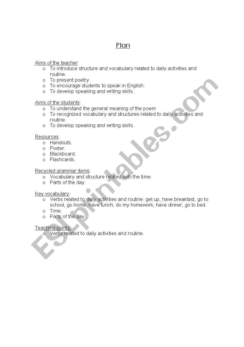 lesson plan primary  worksheet