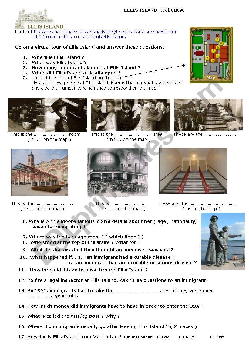 ELLIS ISLAND webquest  worksheet