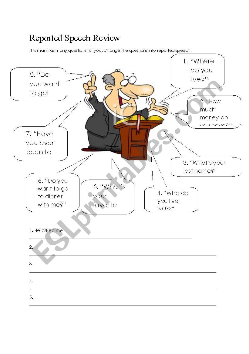 Reported Speech Review worksheet