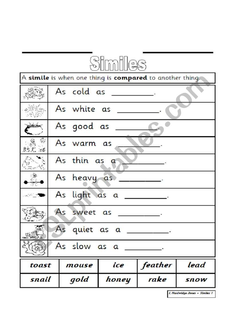 Similes worksheet