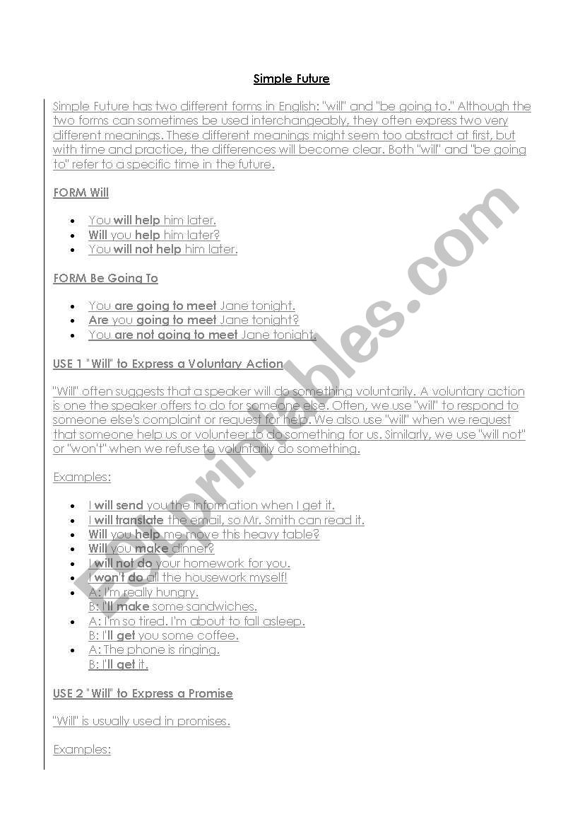 Future tense worksheet