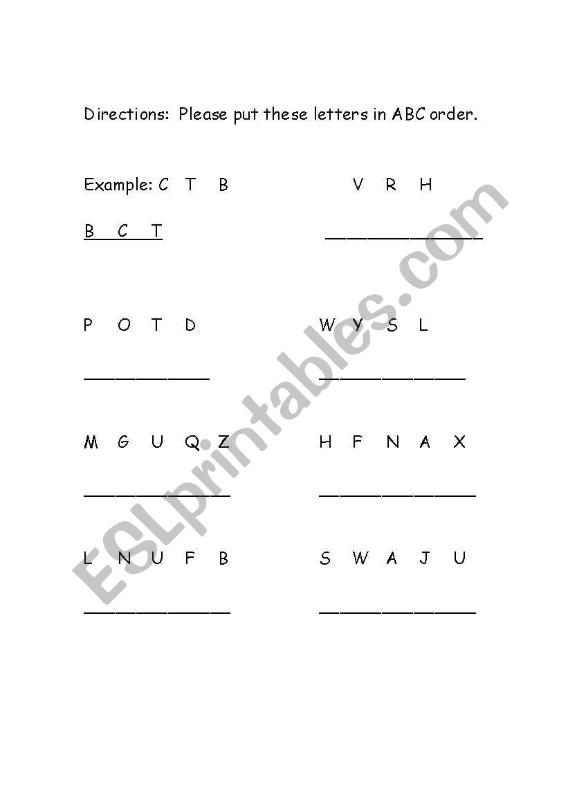 ABC Order worksheet