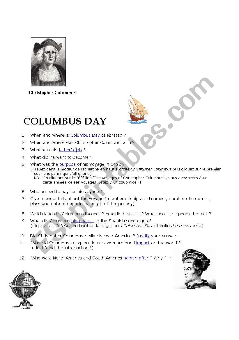 COLUMBUS DAY worksheet