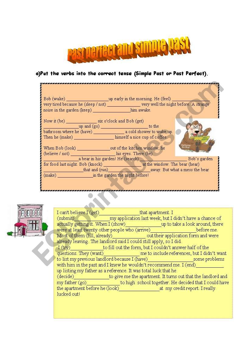 Past perfect and simple past worksheet