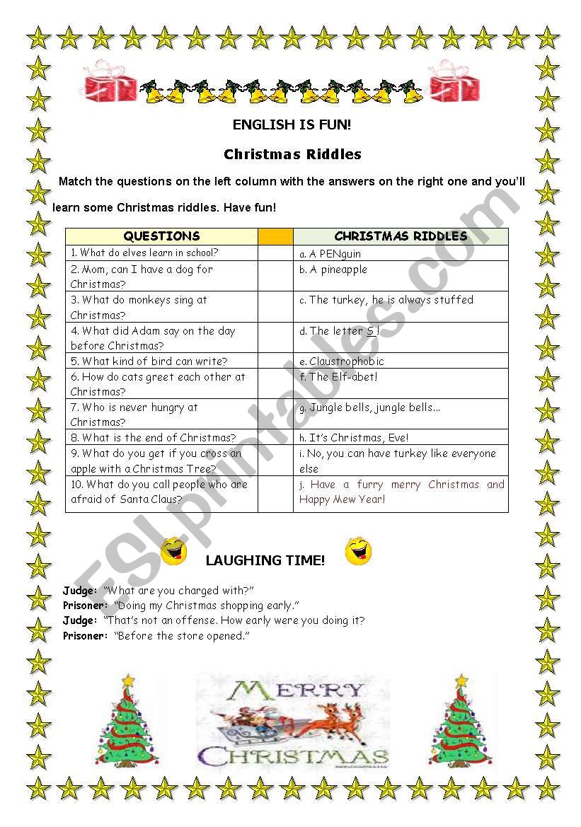 CHRISTMAS RIDDLES worksheet