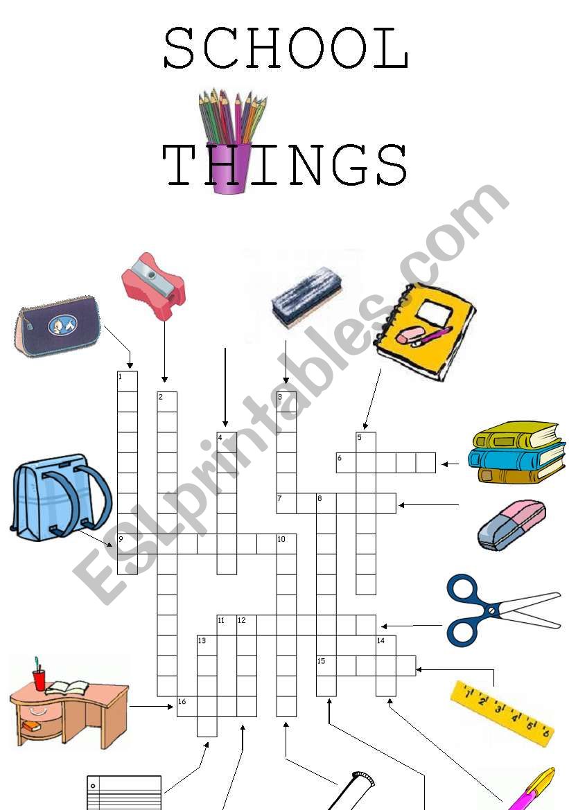 SHOOL THINGS CROSSWORD  worksheet