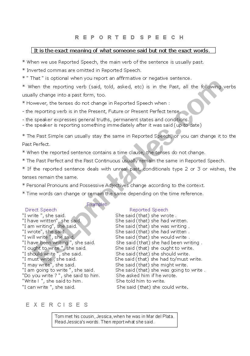 Reported speech worksheet