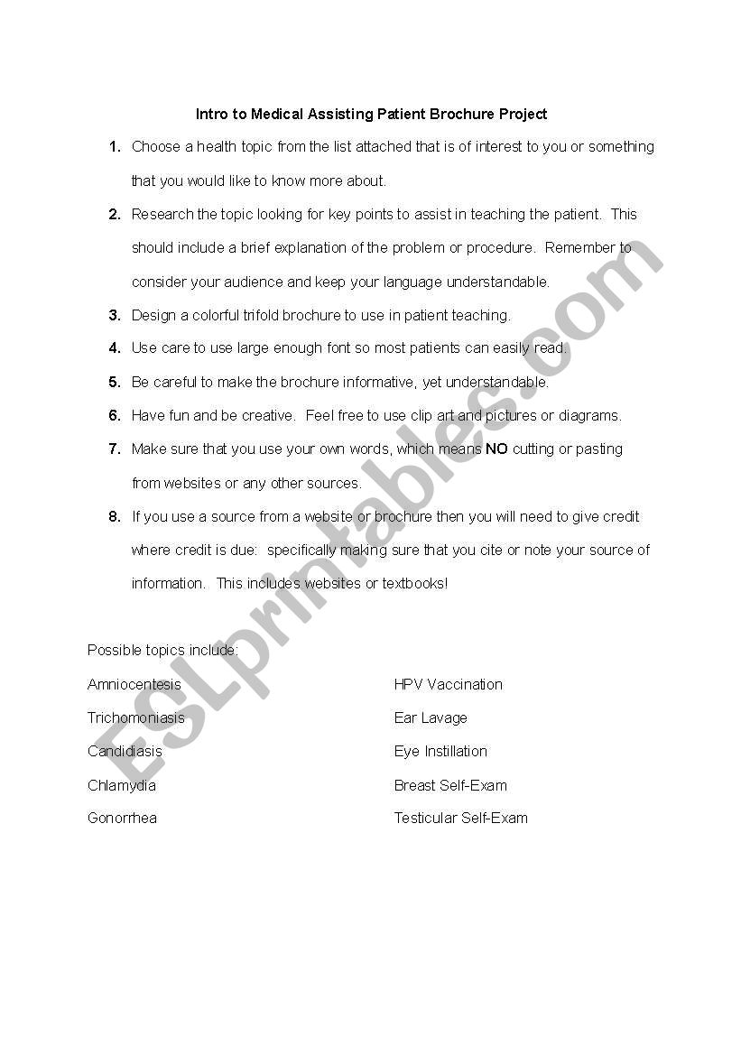 patient education worksheet