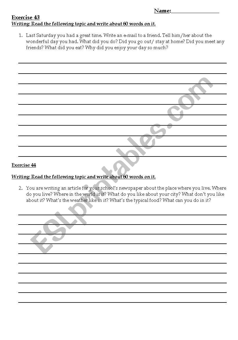 writing tasks worksheet