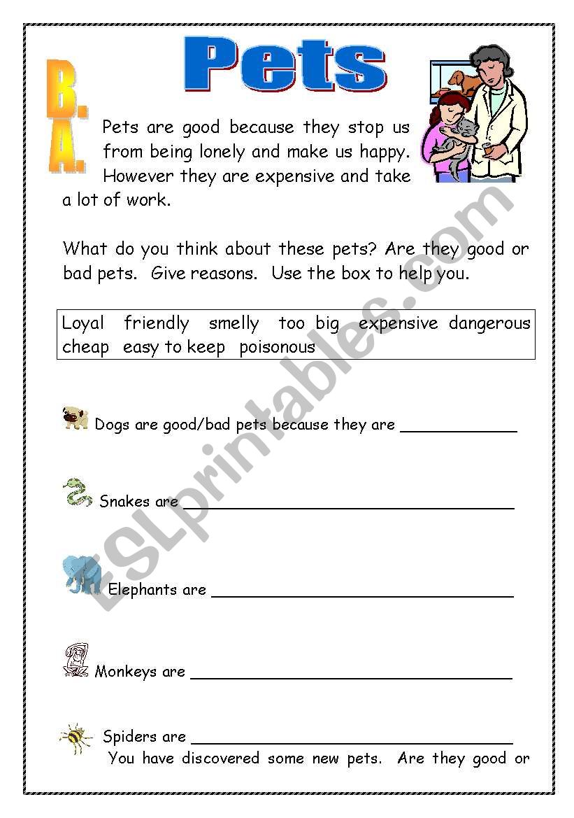 Pets: Good or bad worksheet