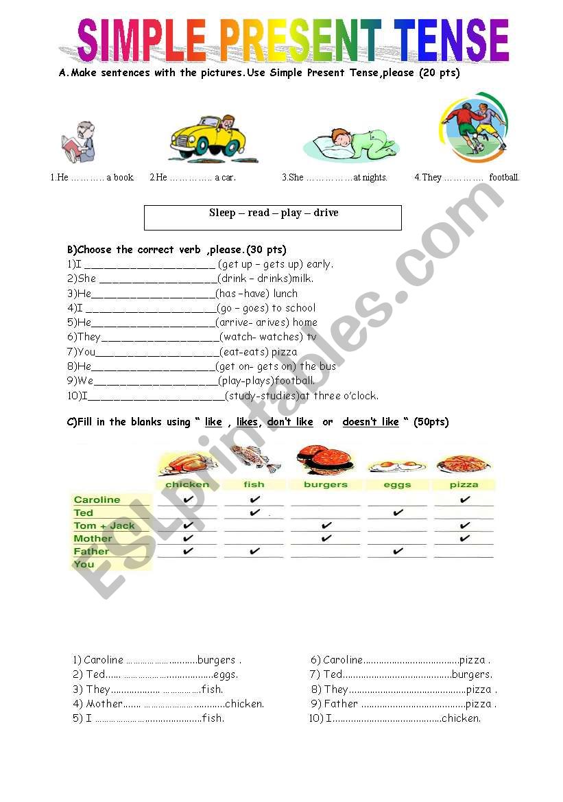 Simple Present Tense Quiz worksheet