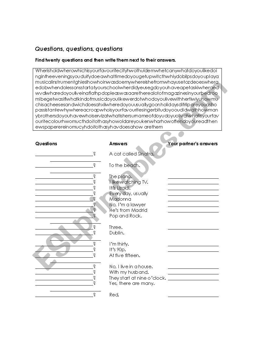 QUESTIONS SEARCH PUZZLE worksheet