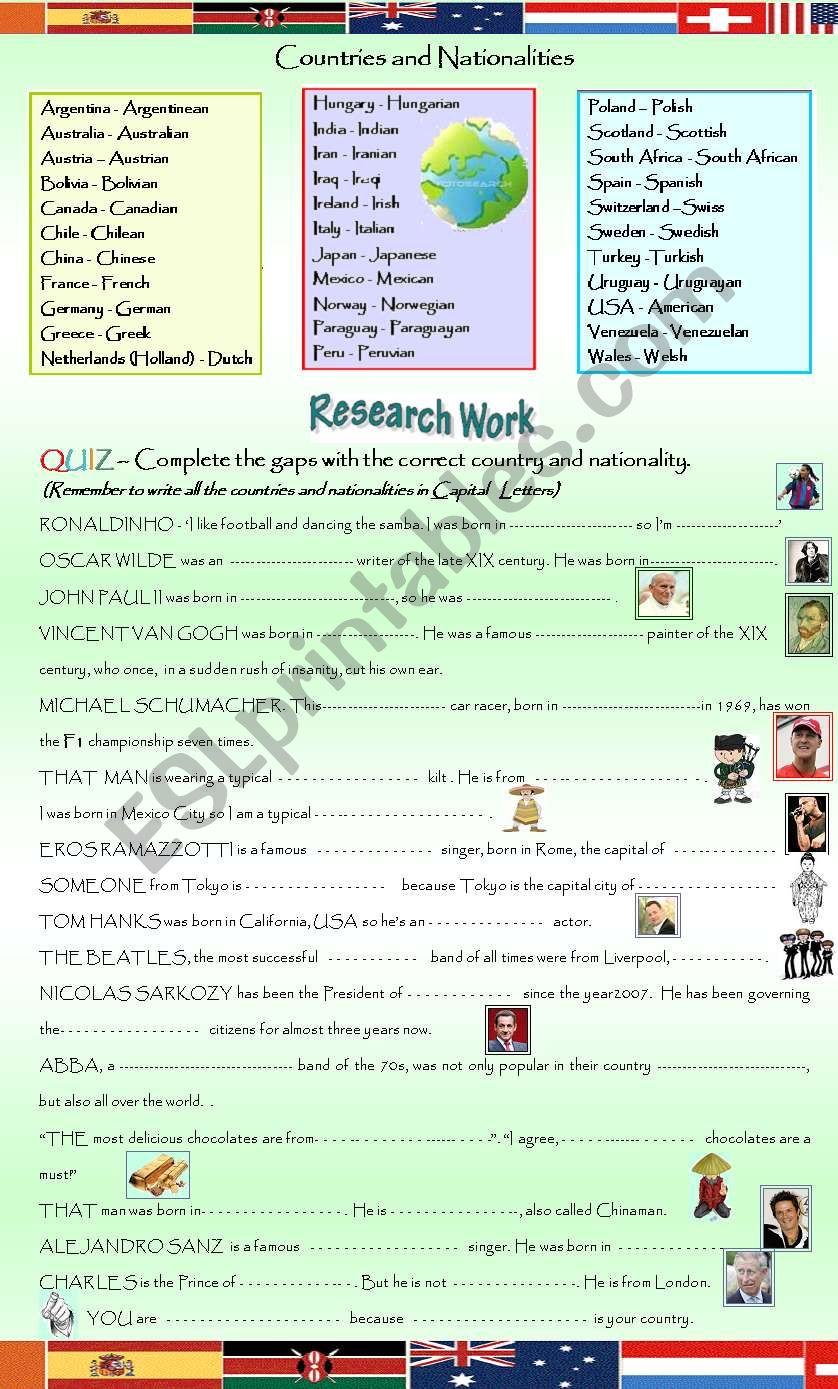 COUNTRIES AND NATIONALITIES worksheet