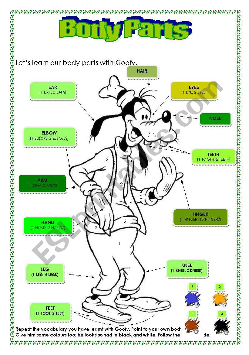 Goofy body parts worksheet