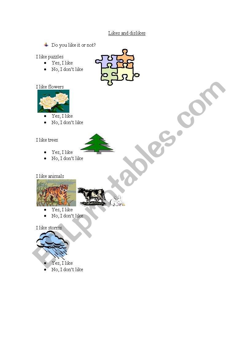 likes and dislikes worksheet