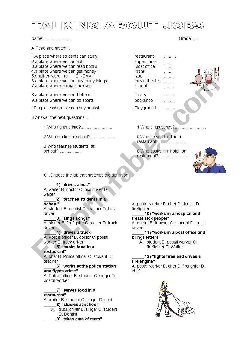 Talking about jobs worksheet