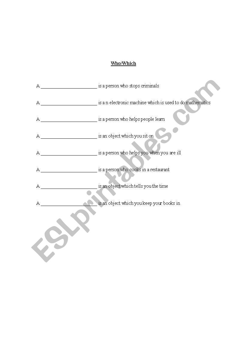 who-which worksheet