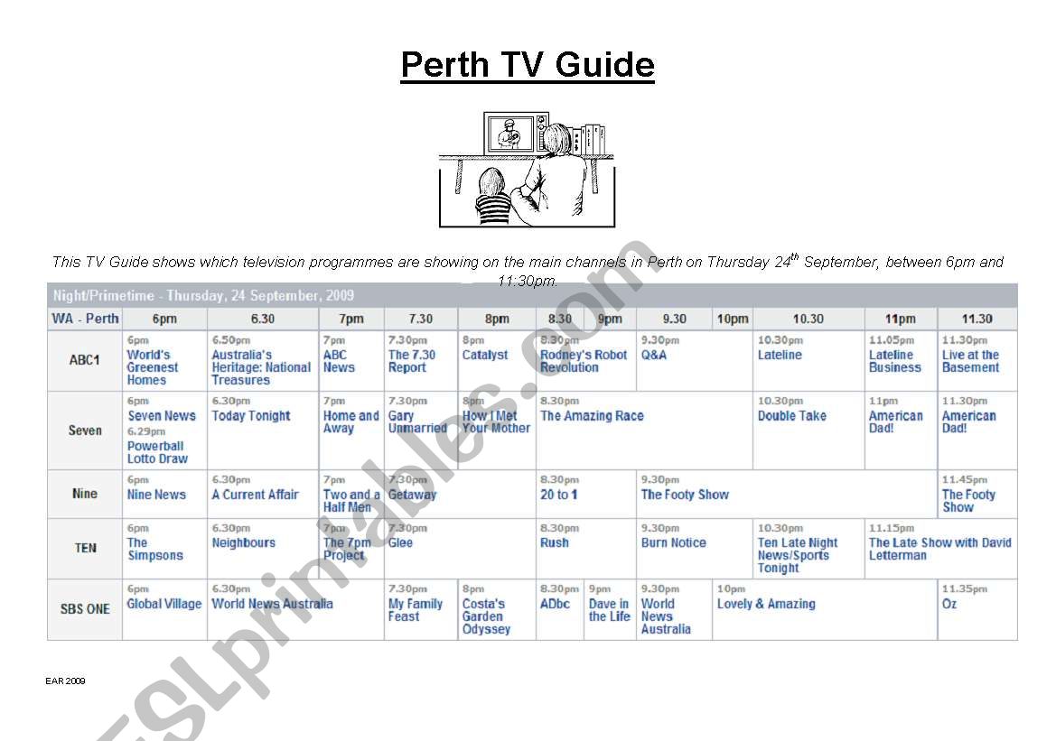 Perth TV Guide worksheet