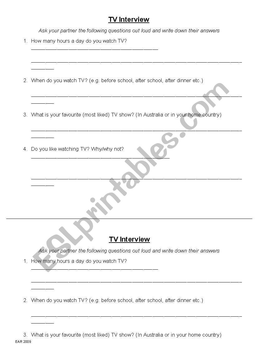 TV Interview worksheet