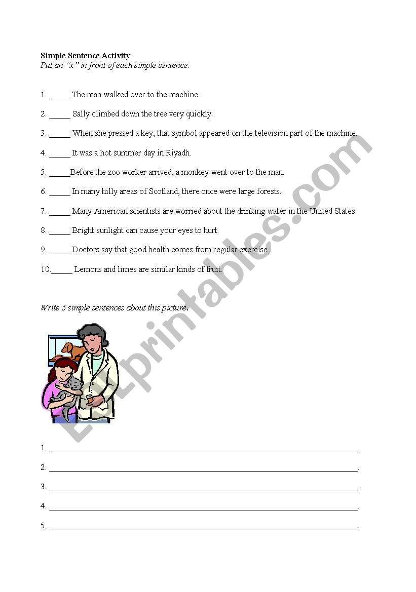 Simple Sentence Activity worksheet