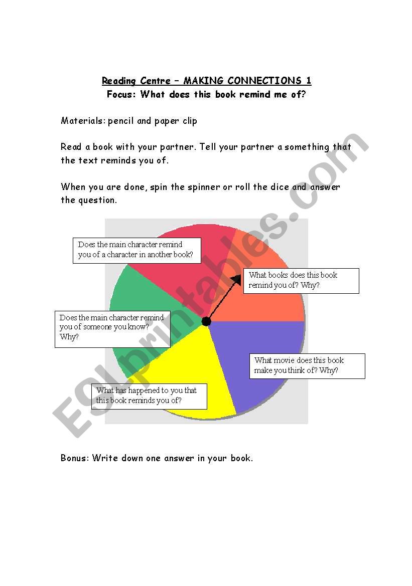 Reading Spinner - Making Connections easy