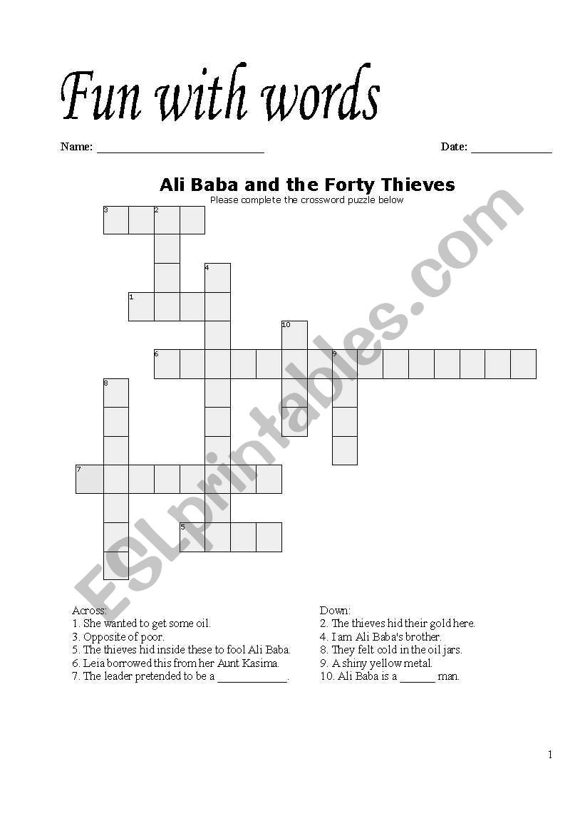 Ali Baba and the Forty Thieves Word Puzzle