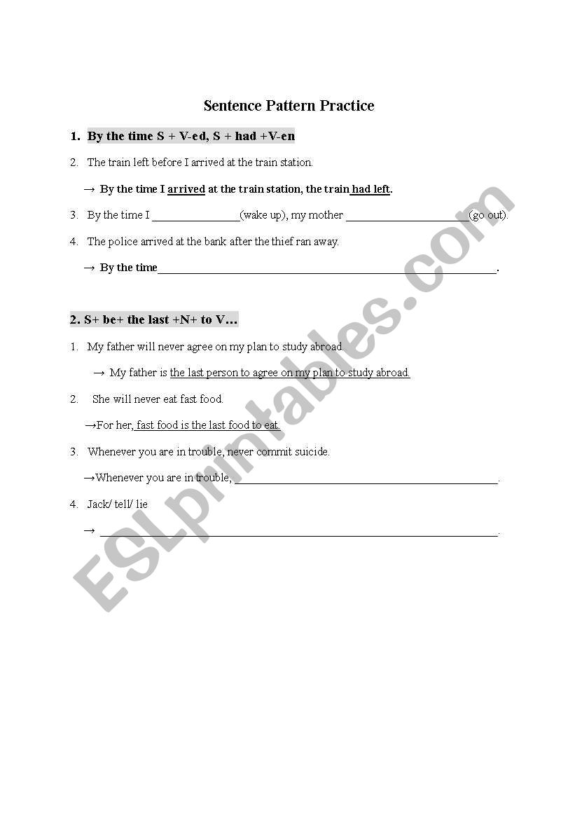 Sentence Pattern Practice worksheet