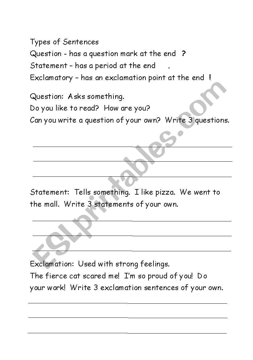 Types of Sentences worksheet