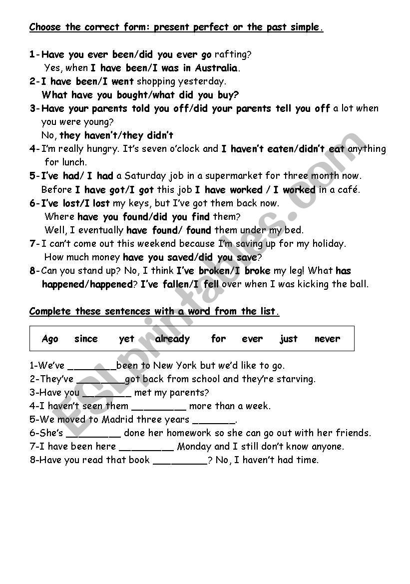 Present perfect Vs. Simple Past