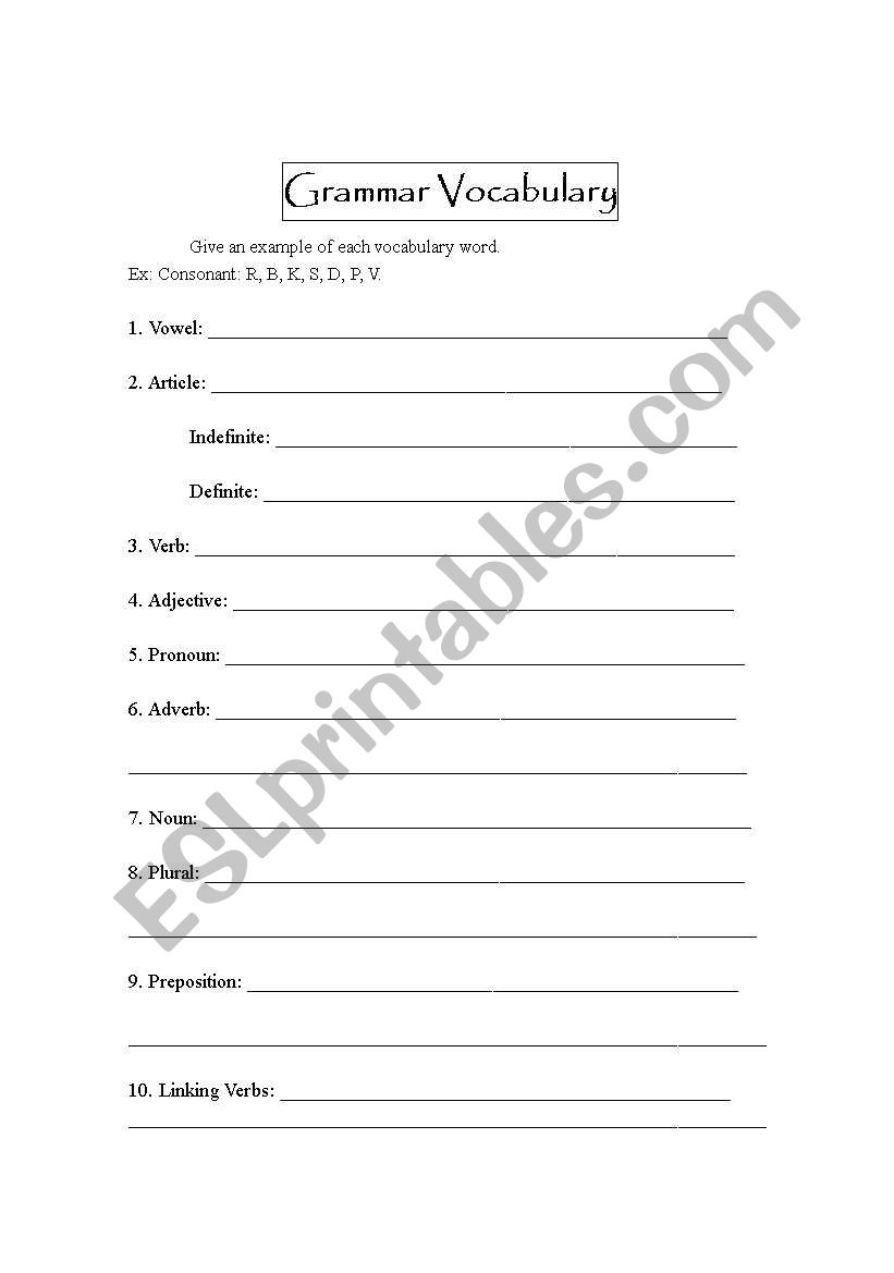 Grammar vocabulary worksheet