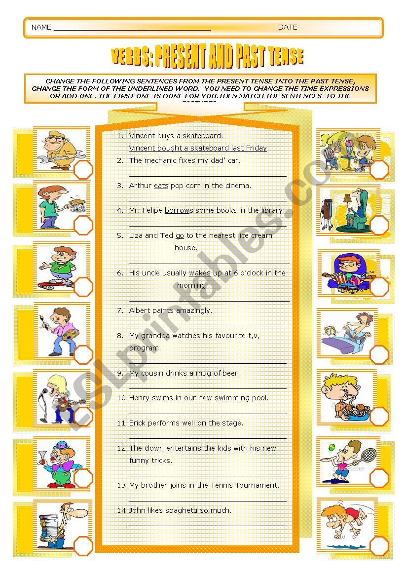 VERB: PRESENT AND PAST TENSE worksheet